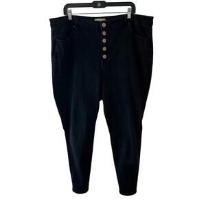 Eloquii Denim Button Fly High Rise Skinny Jeans Distressed Black Womens Size 22